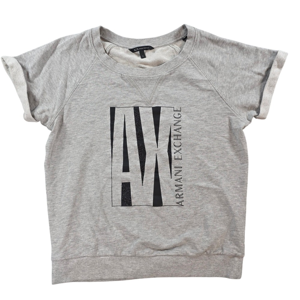 Armani‎ Exchange Women Small Grey Short Sleeve Sweatshirt Glitter Logo